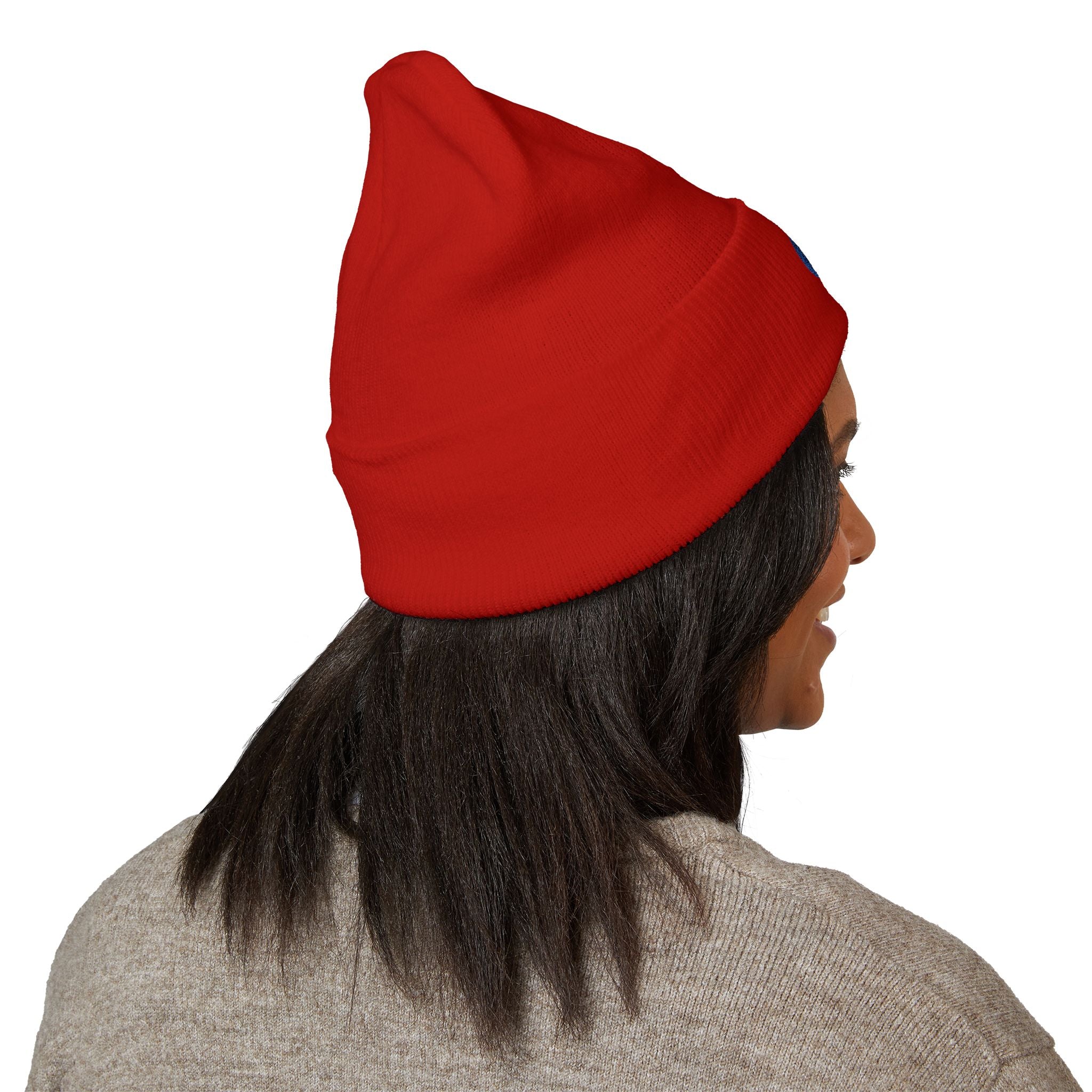 Evil Eye Embroidered Cuffed Beanie — Protective Blue Amulet Winter Hat