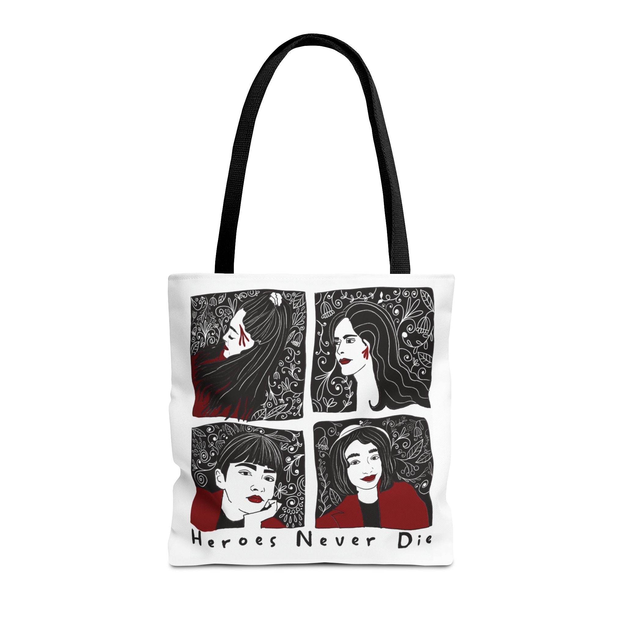 Heroes Never Die Tote Bag — Illustrated Female Portraits Printed Canvas Tote