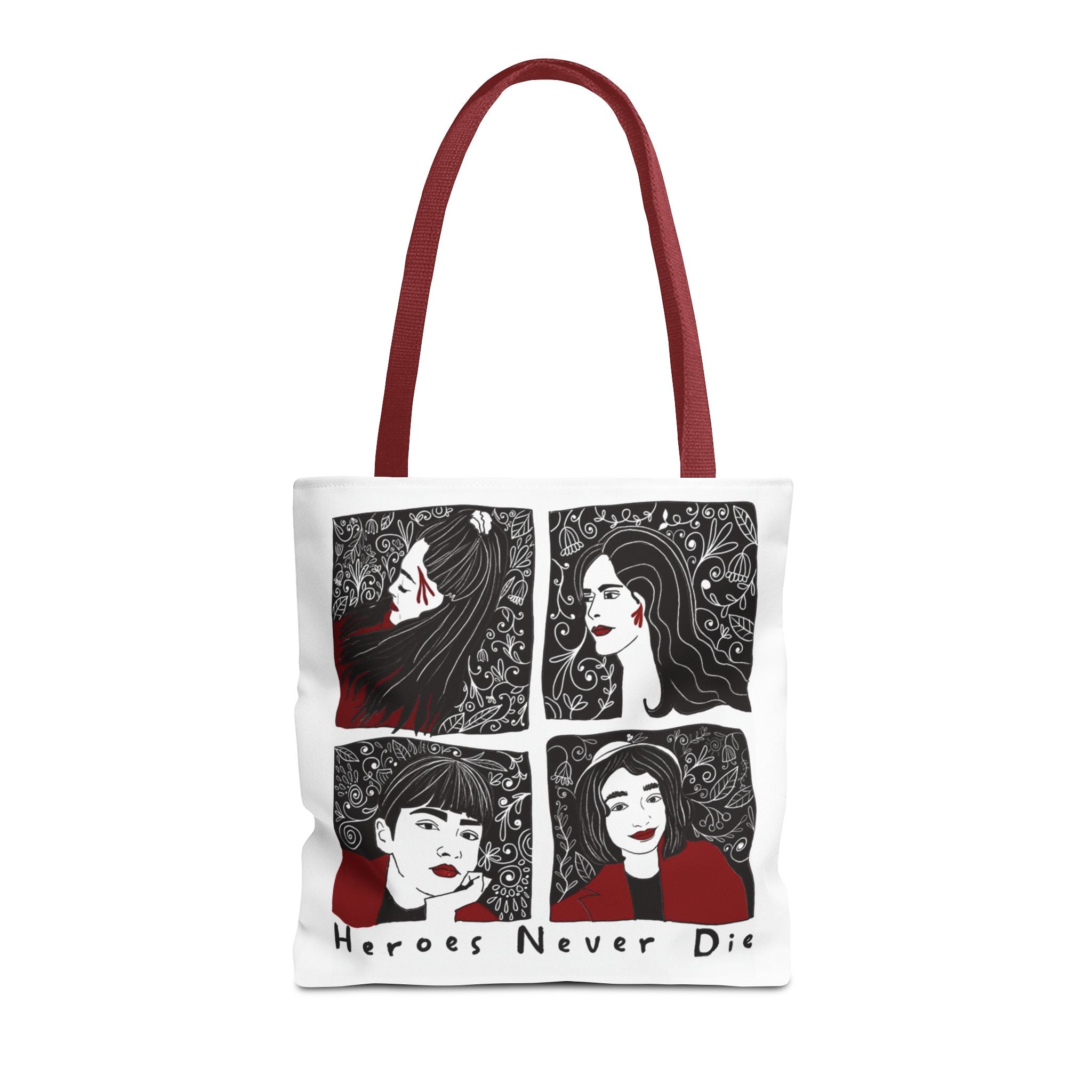 Heroes Never Die Tote Bag — Illustrated Female Portraits Printed Canvas Tote