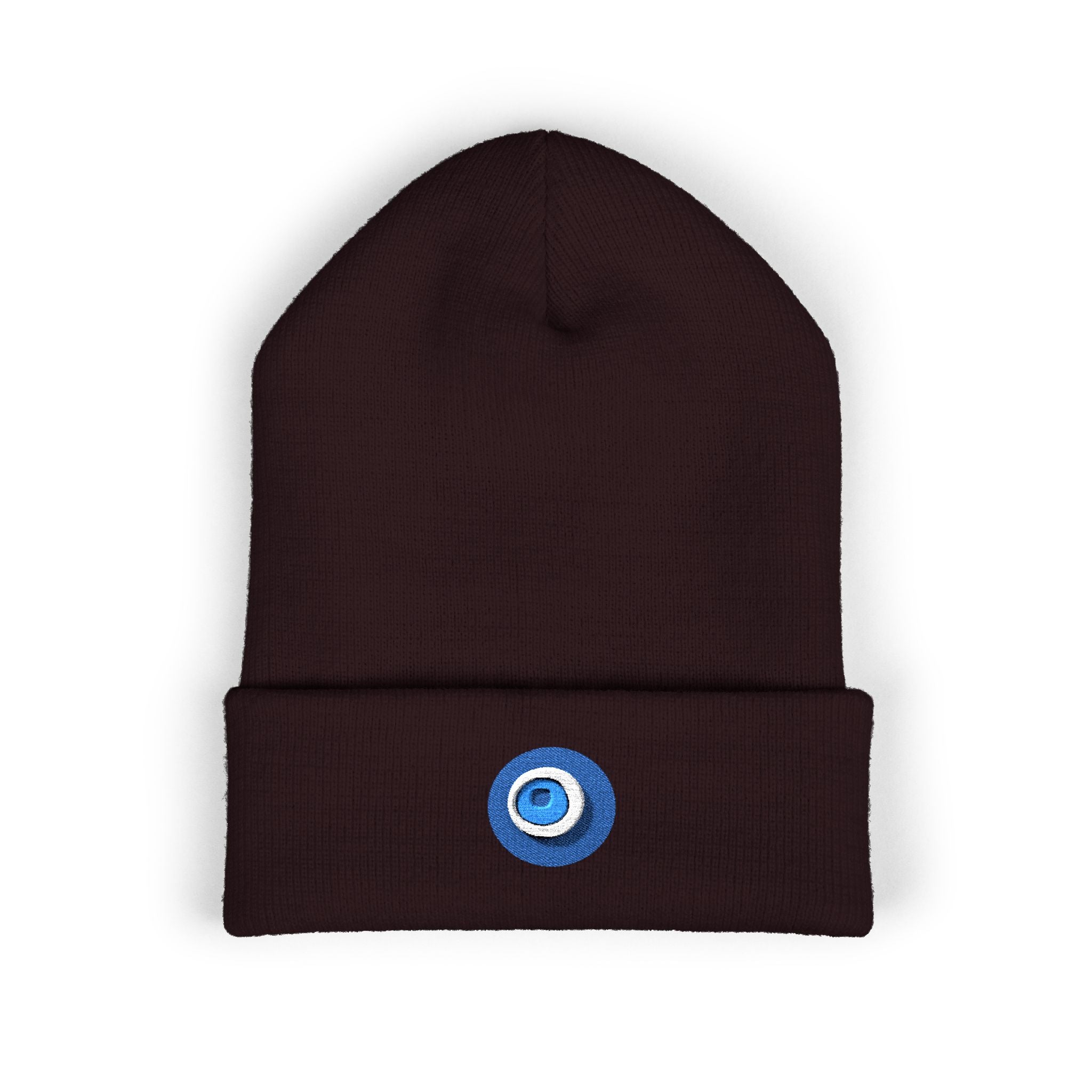 Evil Eye Embroidered Cuffed Beanie — Protective Blue Amulet Winter Hat