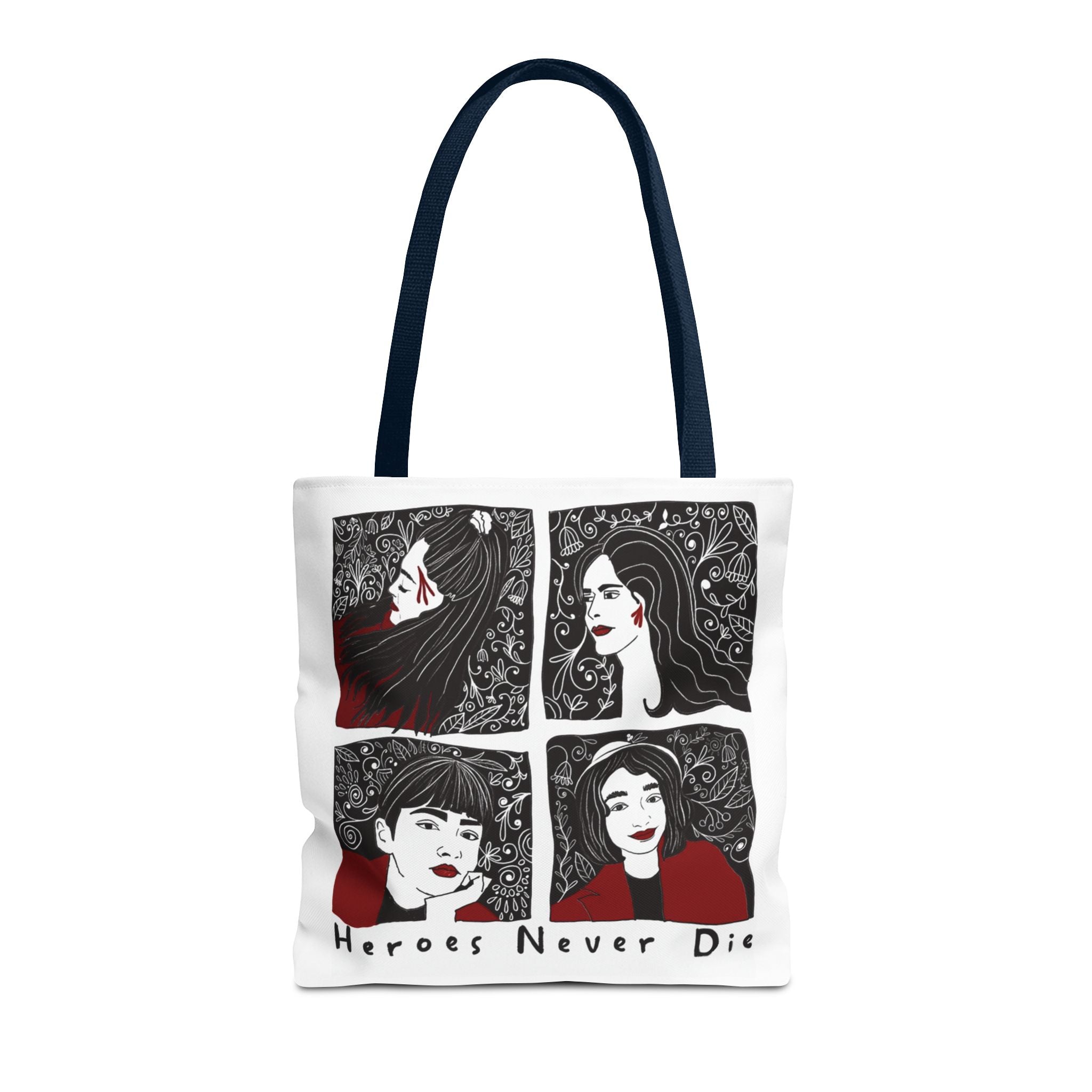 Heroes Never Die Tote Bag — Illustrated Female Portraits Printed Canvas Tote