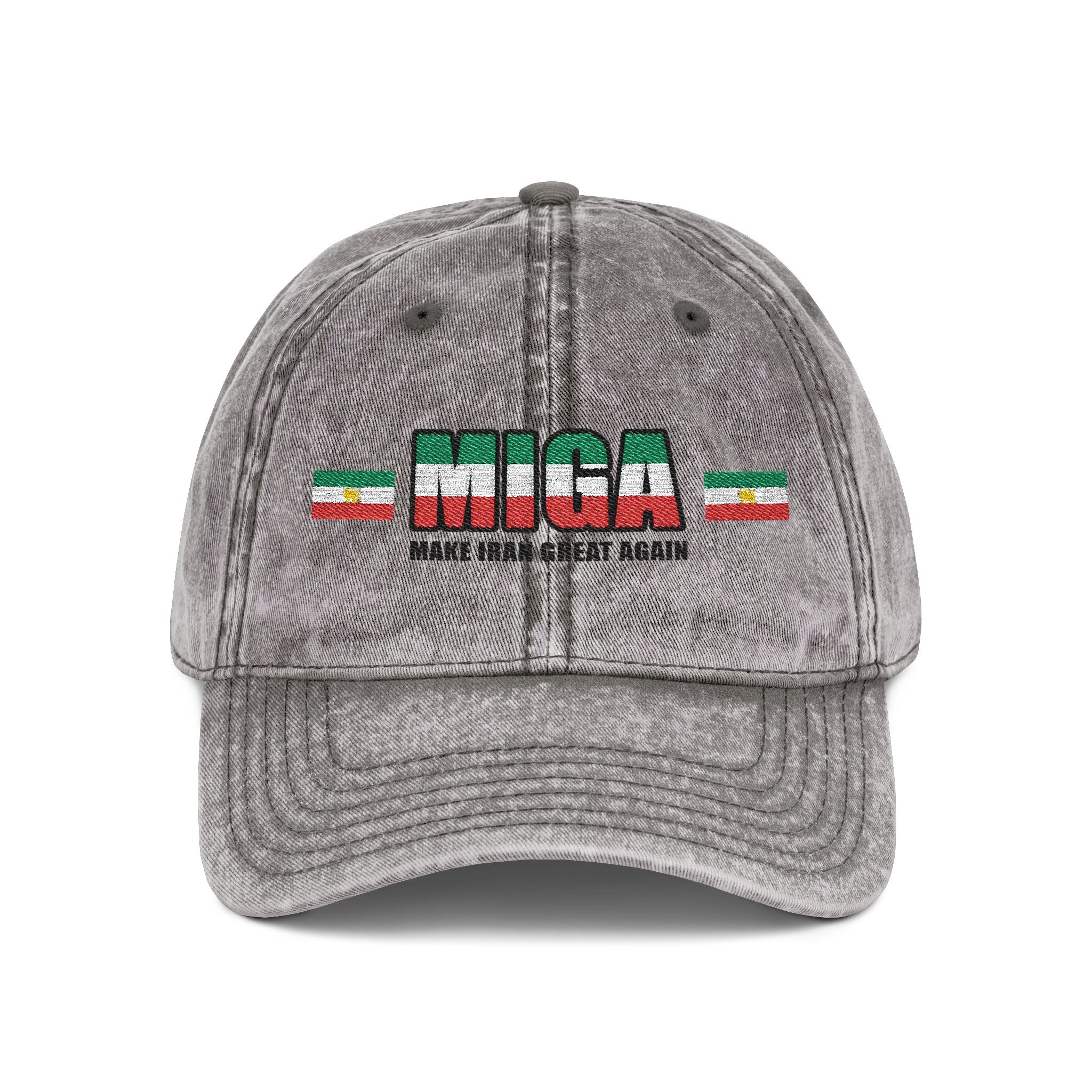 Vintage Embroidered MIGA Flag Cap — 'Make Iran Great Again' Retro Hat