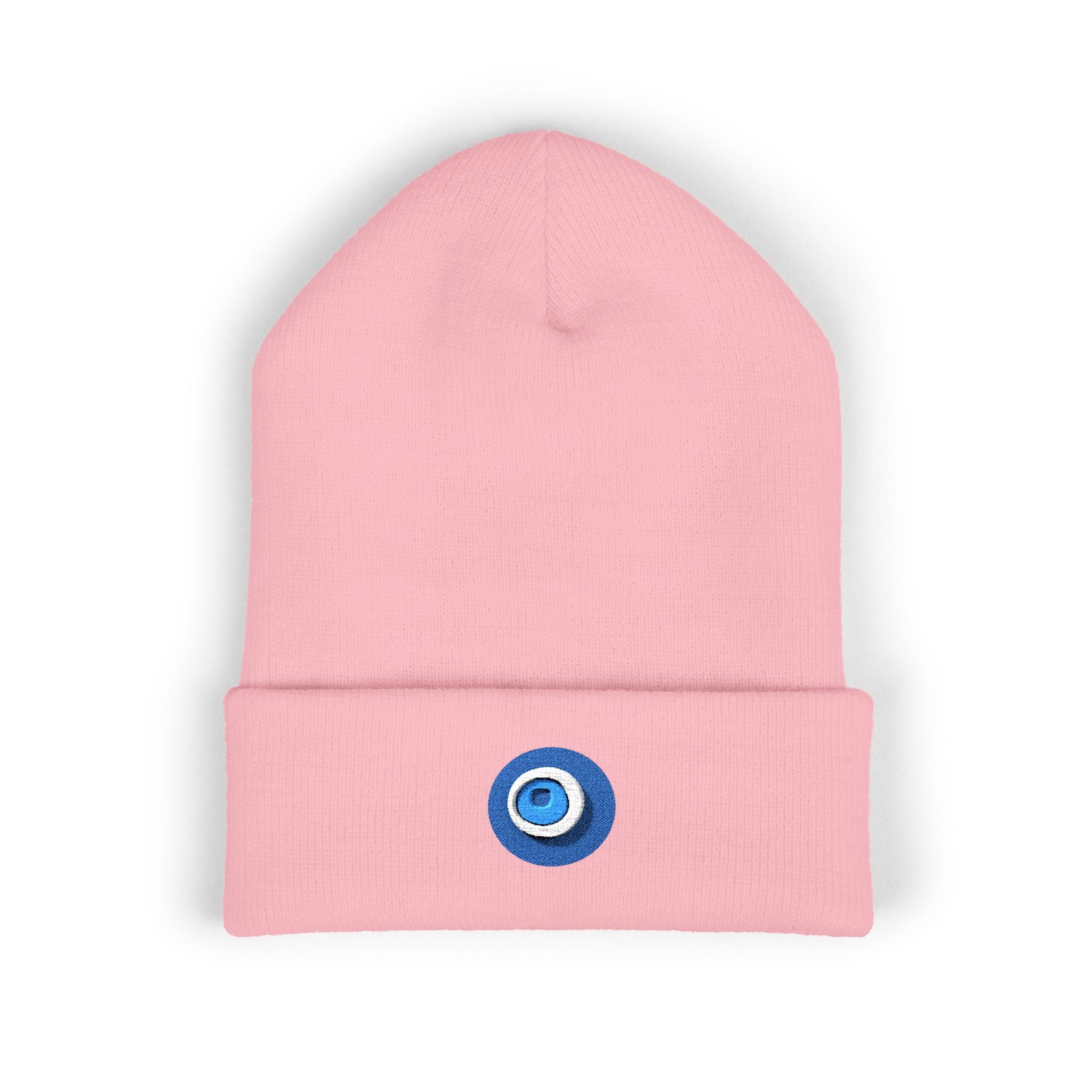 Evil Eye Embroidered Cuffed Beanie — Protective Blue Amulet Winter Hat