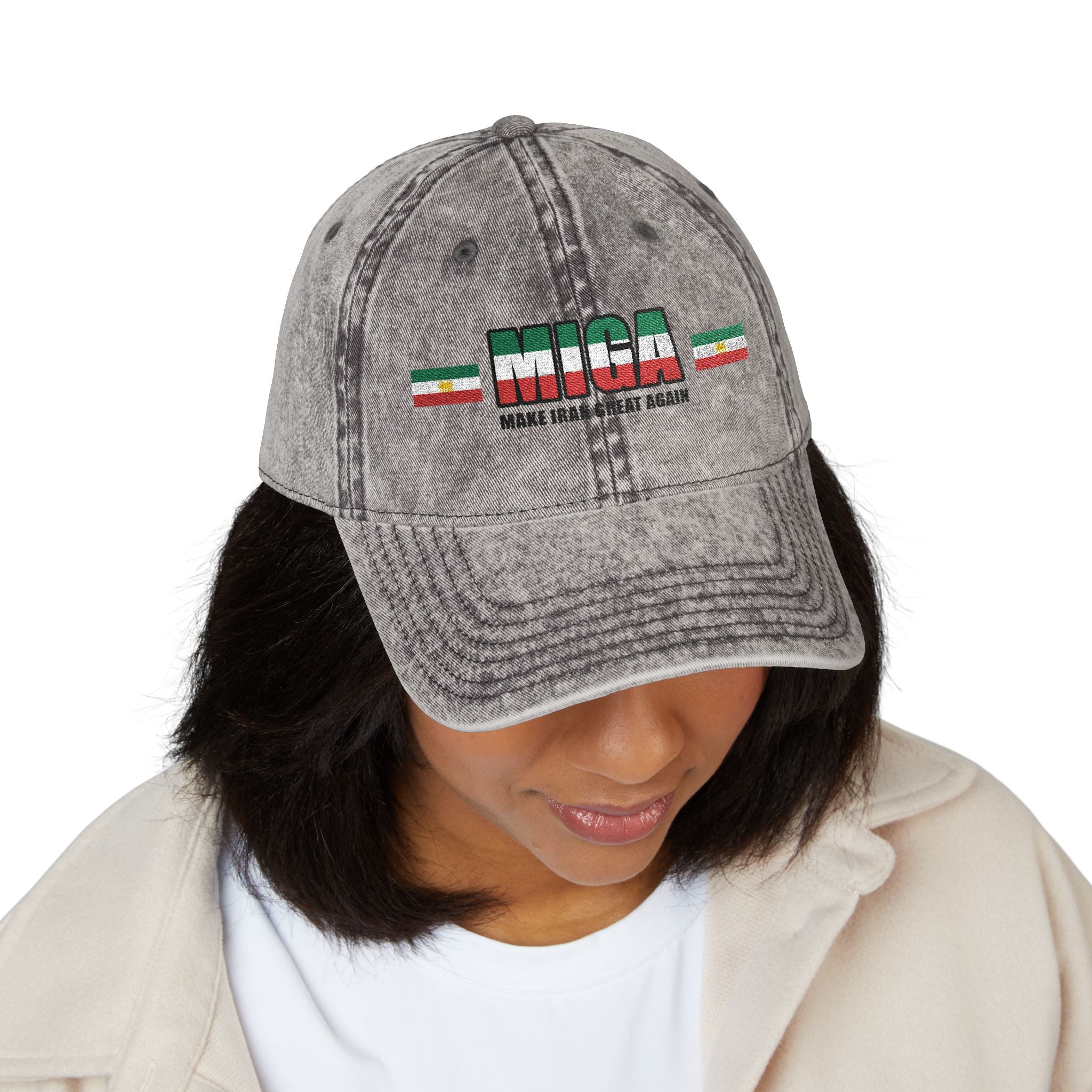Vintage Embroidered MIGA Flag Cap — 'Make Iran Great Again' Retro Hat
