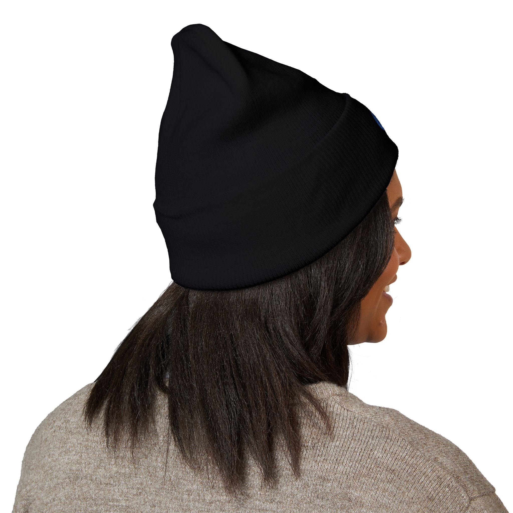 Evil Eye Embroidered Cuffed Beanie — Protective Blue Amulet Winter Hat