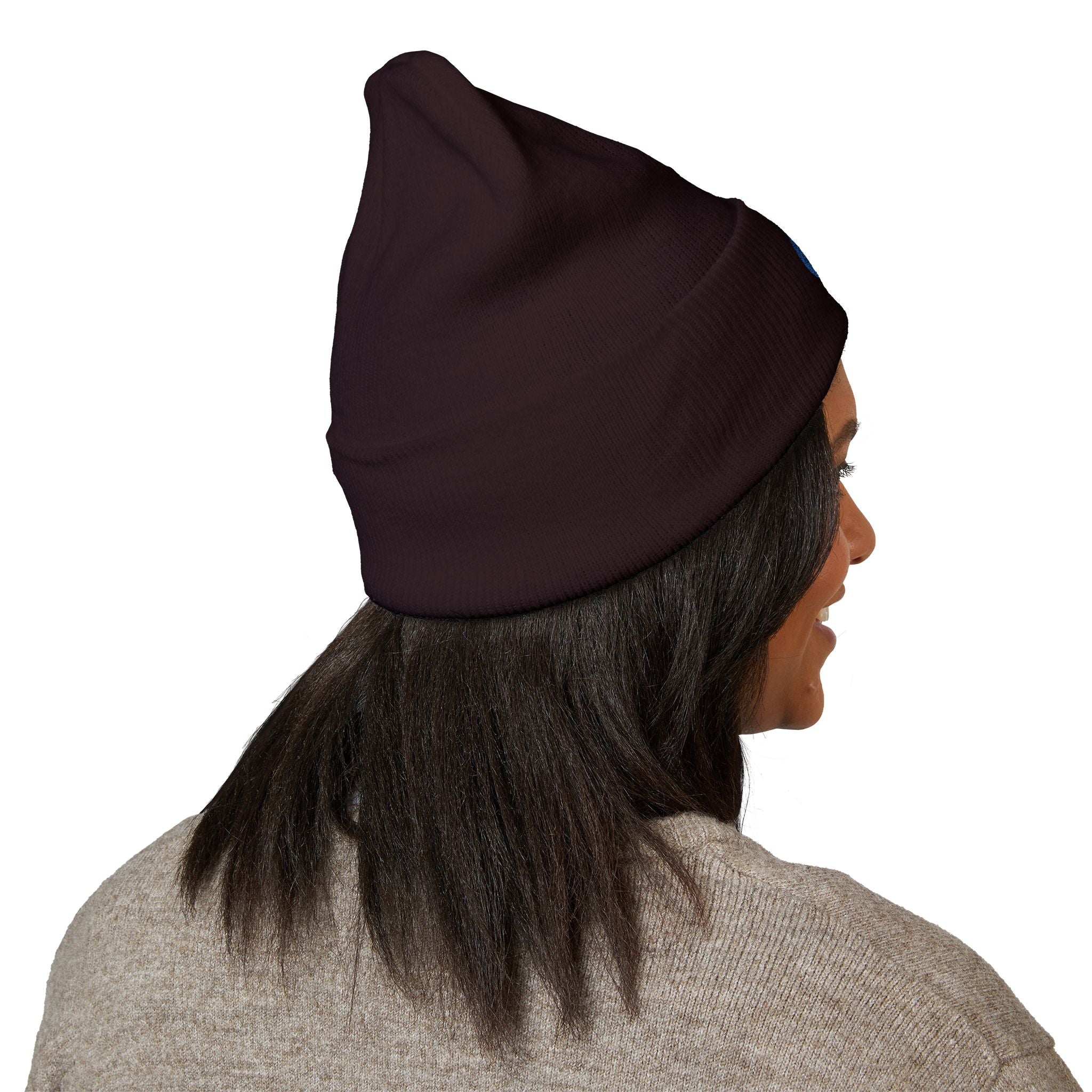 Evil Eye Embroidered Cuffed Beanie — Protective Blue Amulet Winter Hat