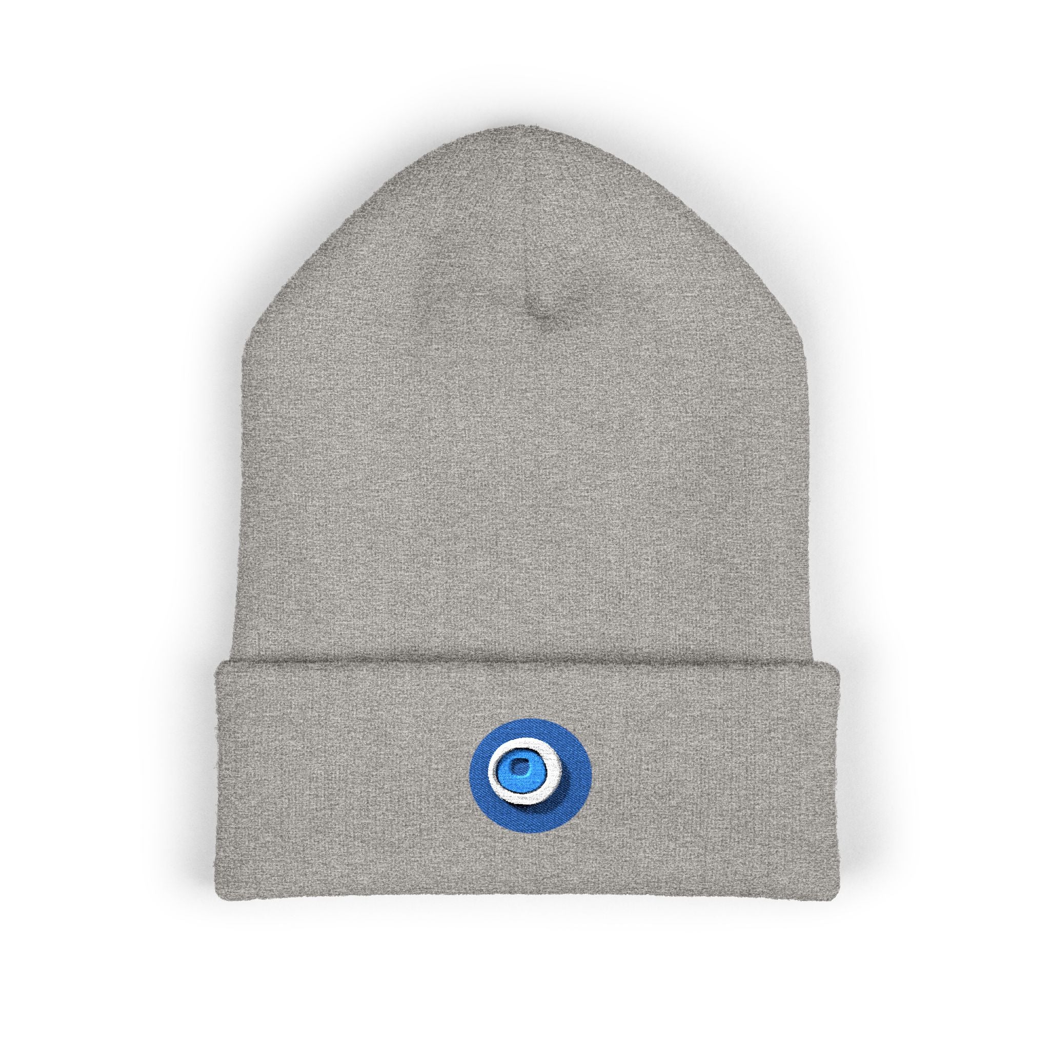 Evil Eye Embroidered Cuffed Beanie — Protective Blue Amulet Winter Hat