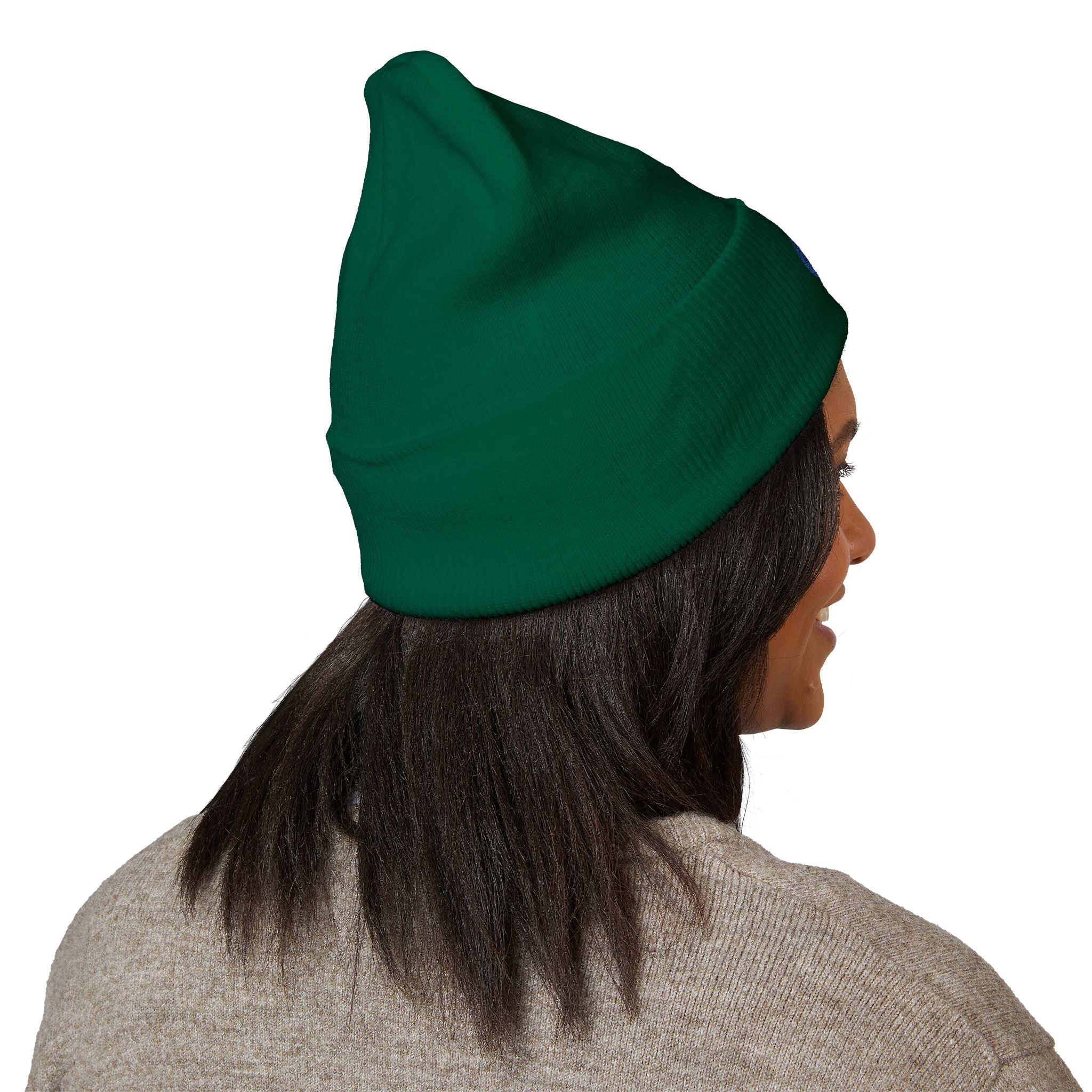 Evil Eye Embroidered Cuffed Beanie — Protective Blue Amulet Winter Hat