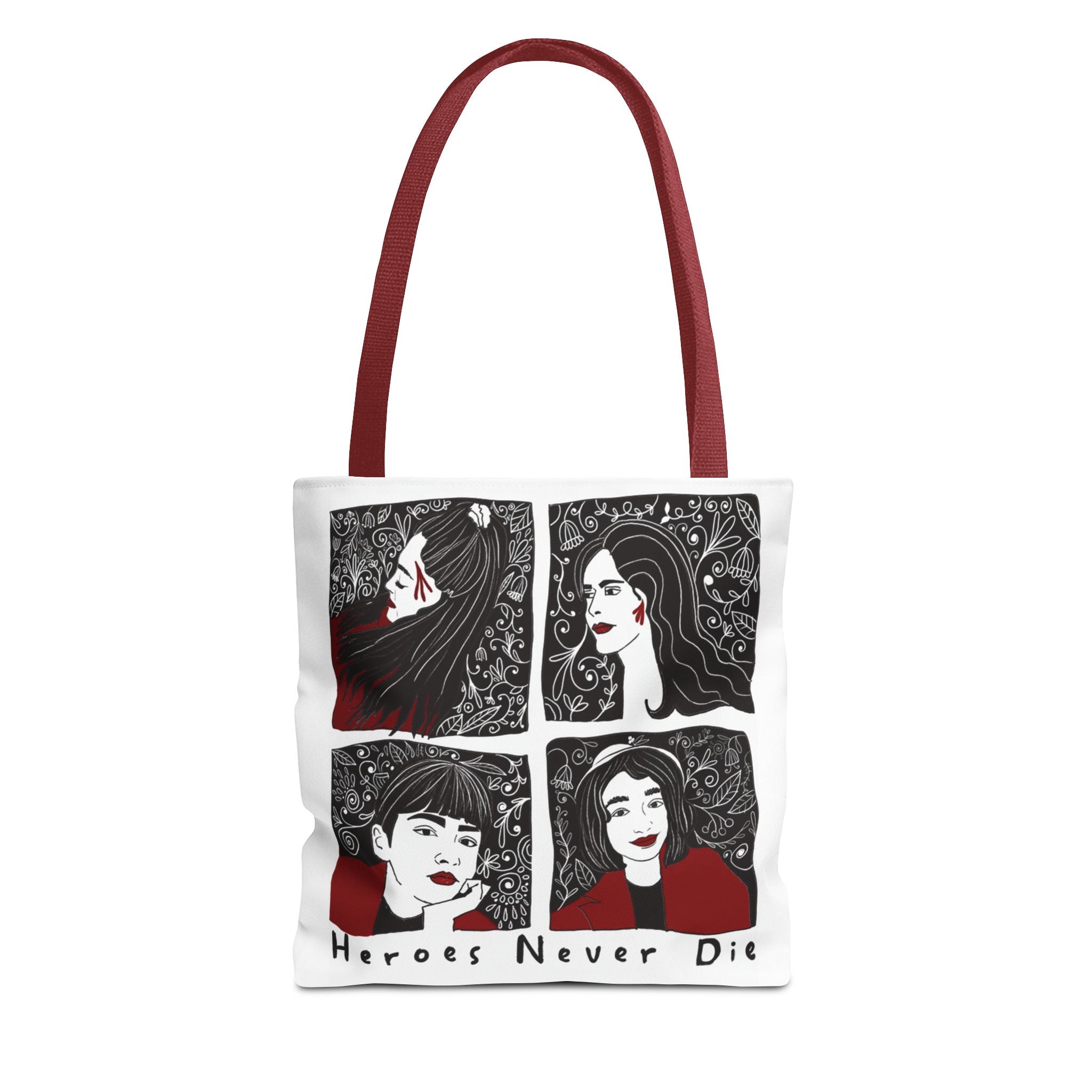 Heroes Never Die Tote Bag — Illustrated Female Portraits Printed Canvas Tote
