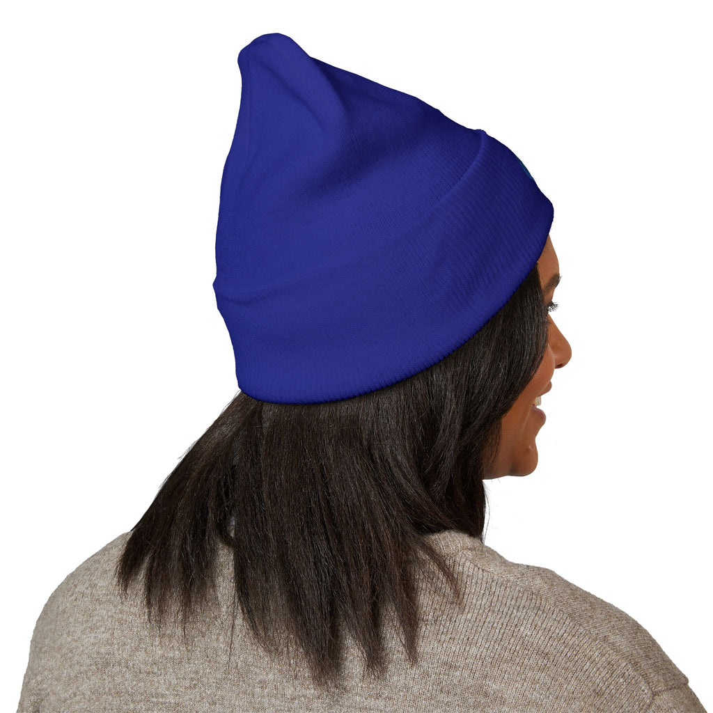 Evil Eye Embroidered Cuffed Beanie — Protective Blue Amulet Winter Hat