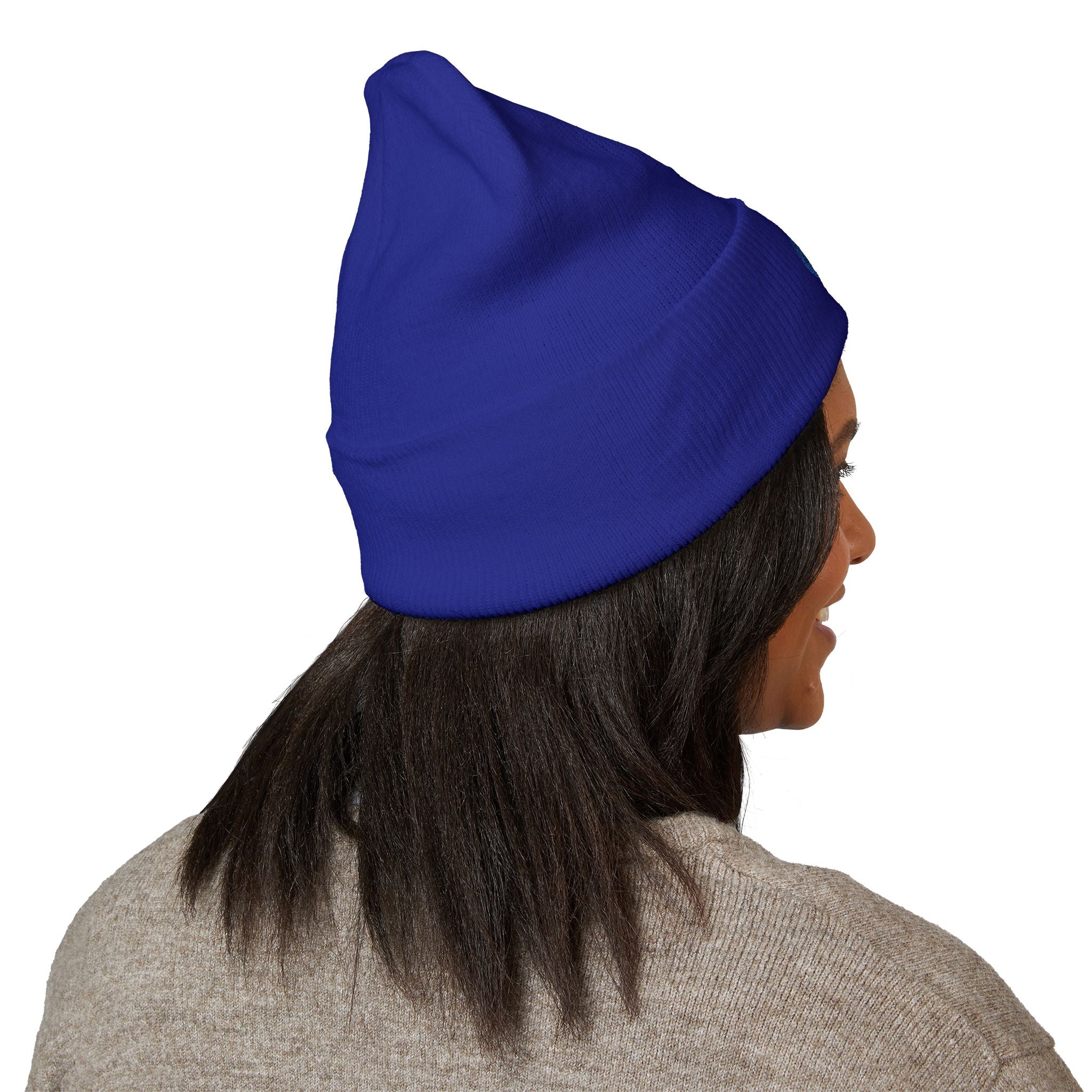 Evil Eye Embroidered Cuffed Beanie — Protective Blue Amulet Winter Hat