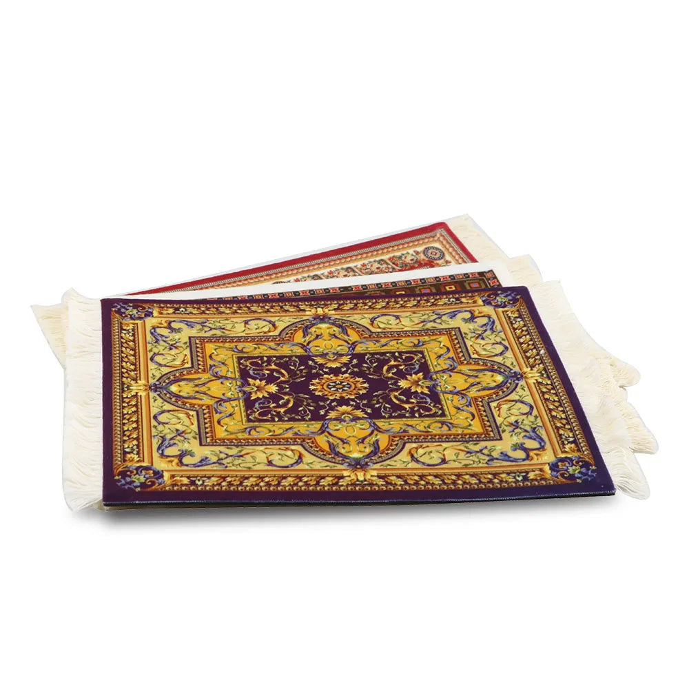 Persian Rug Pattern Mouse Pad — Mini Woven Carpet Mousepad with Fringe for Home & Office