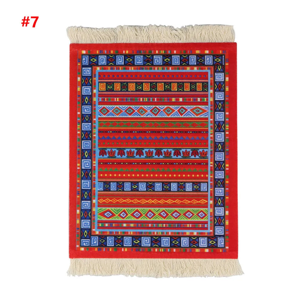 Persian Rug Pattern Mouse Pad — Mini Woven Carpet Mousepad with Fringe for Home & Office
