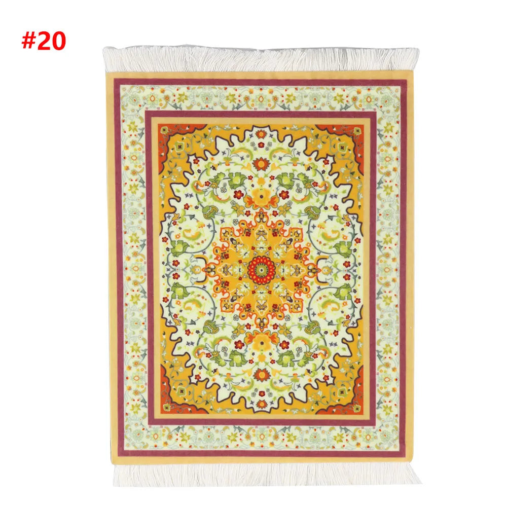 Persian Rug Pattern Mouse Pad — Mini Woven Carpet Mousepad with Fringe for Home & Office