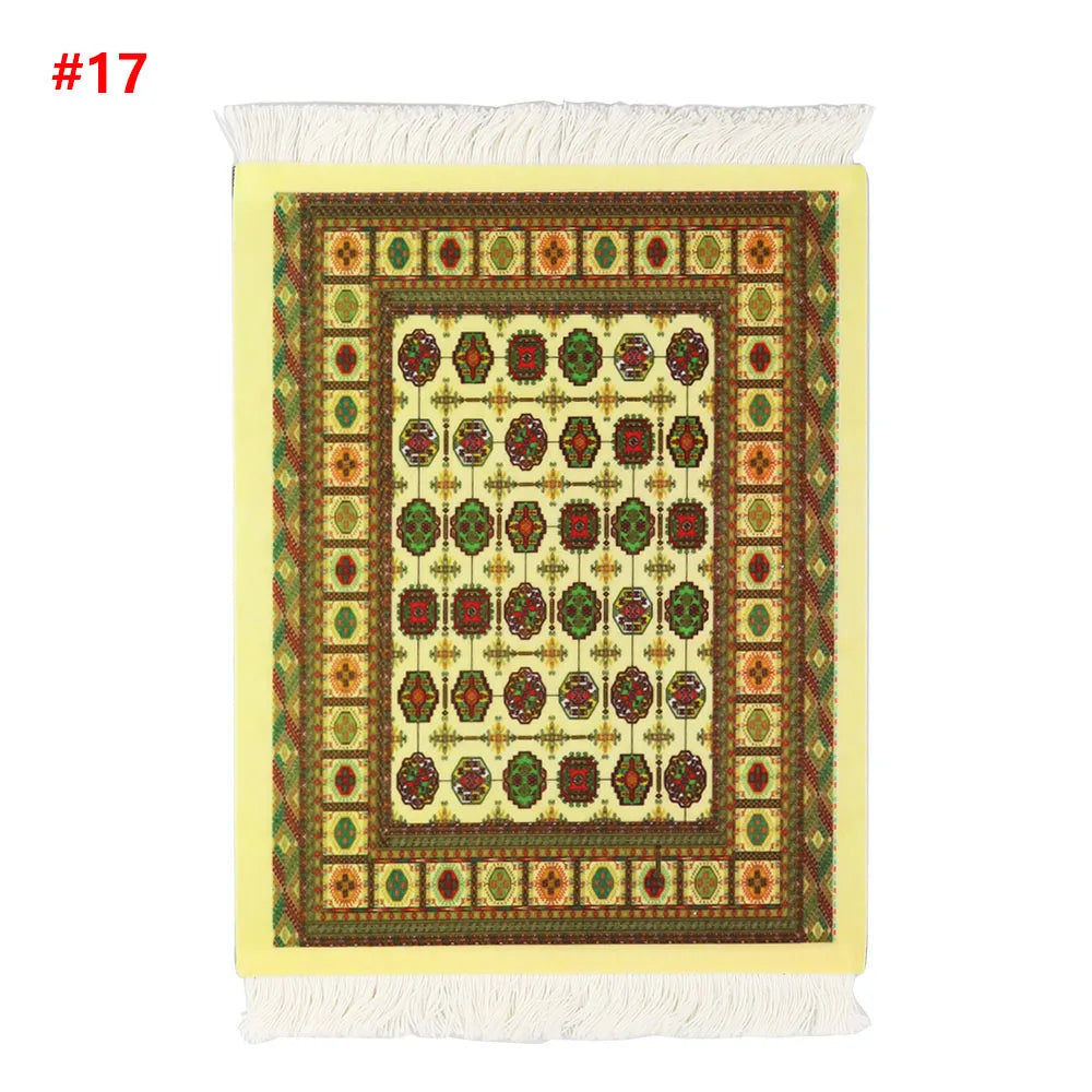 Persian Rug Pattern Mouse Pad — Mini Woven Carpet Mousepad with Fringe for Home & Office