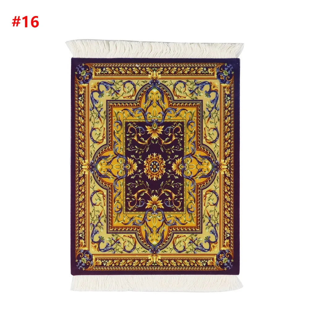 Persian Rug Pattern Mouse Pad — Mini Woven Carpet Mousepad with Fringe for Home & Office