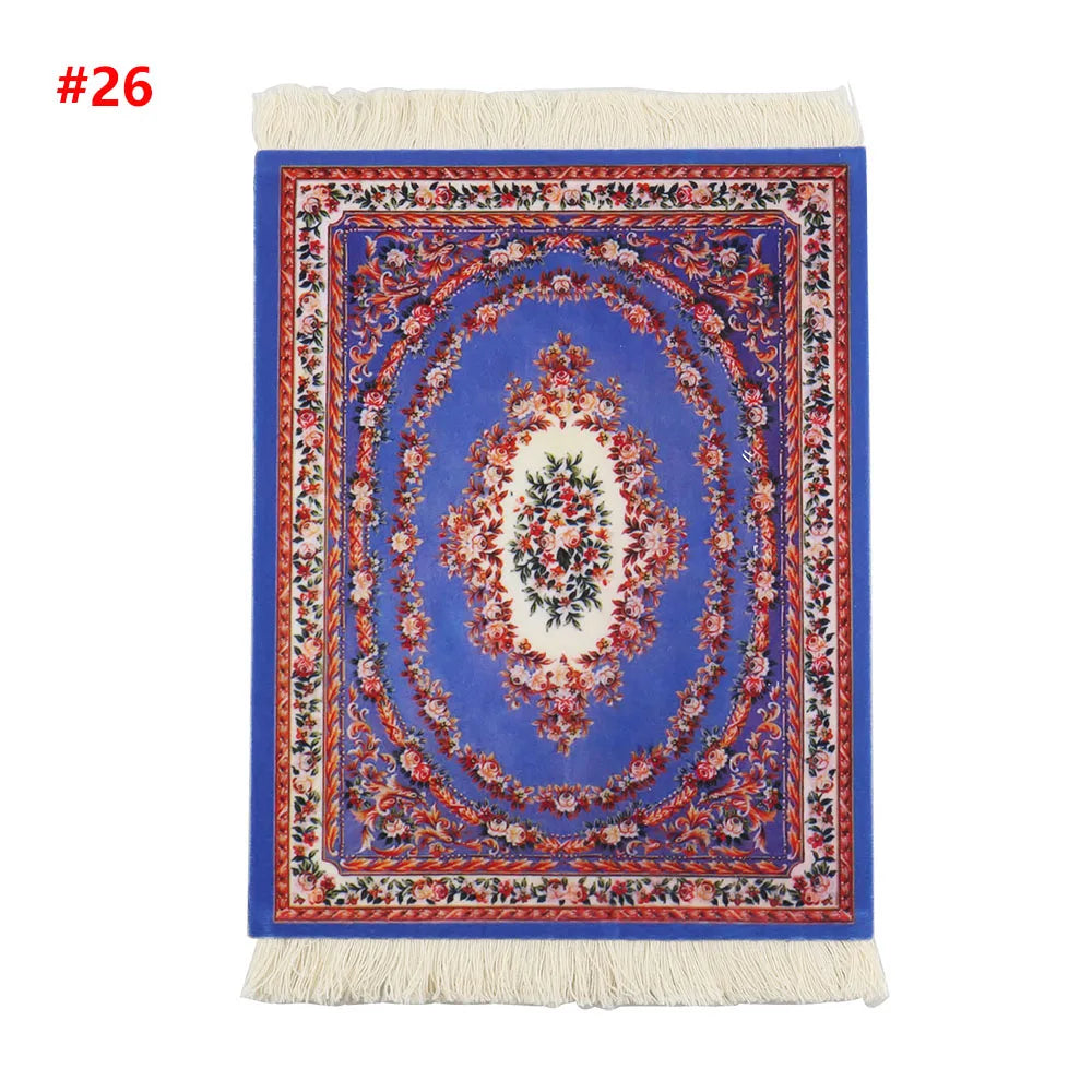 Persian Rug Pattern Mouse Pad — Mini Woven Carpet Mousepad with Fringe for Home & Office