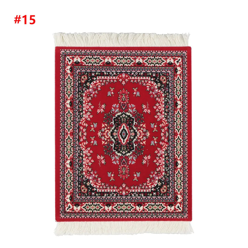 Persian Rug Pattern Mouse Pad — Mini Woven Carpet Mousepad with Fringe for Home & Office