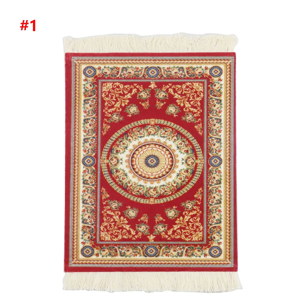 Persian Rug Pattern Mouse Pad — Mini Woven Carpet Mousepad with Fringe for Home & Office