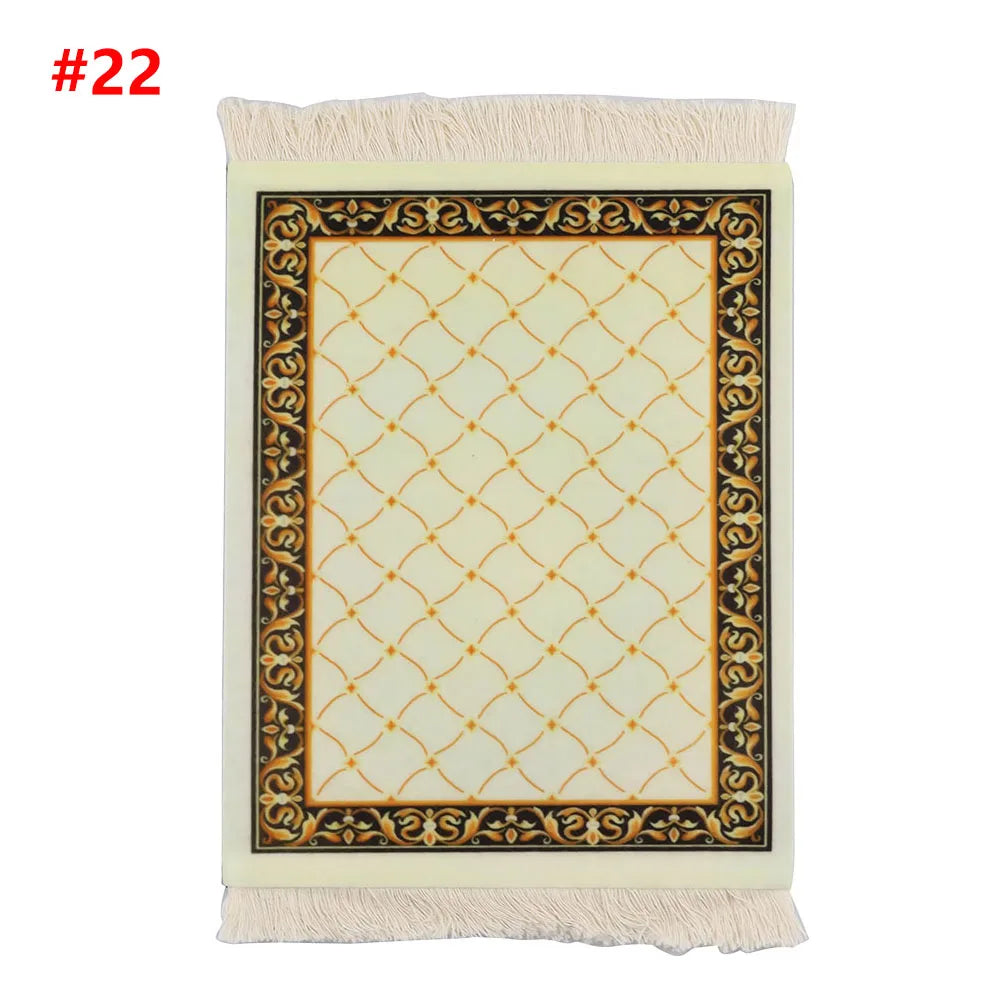 Persian Rug Pattern Mouse Pad — Mini Woven Carpet Mousepad with Fringe for Home & Office