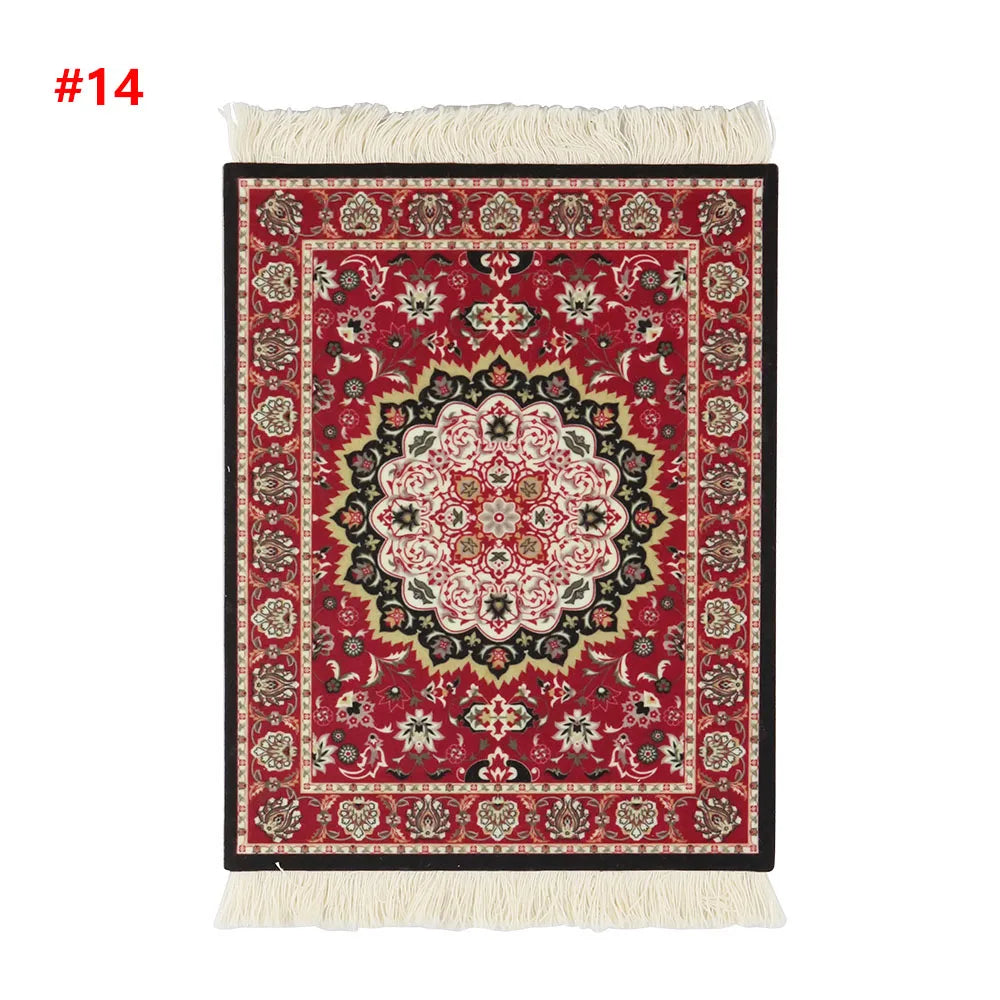 Persian Rug Pattern Mouse Pad — Mini Woven Carpet Mousepad with Fringe for Home & Office