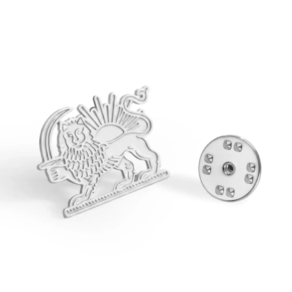 Persian Lion & Sun Iran Map Flag Pin Brooch — Lightweight Stainless Steel Jewelry Gift