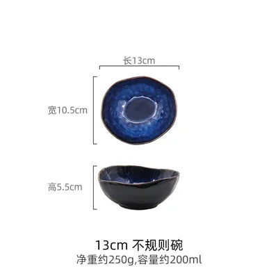 Blue Glaze Artisan Ceramic Dinner Plate & Salad Bowl Set — Irregular Edge Tableware
