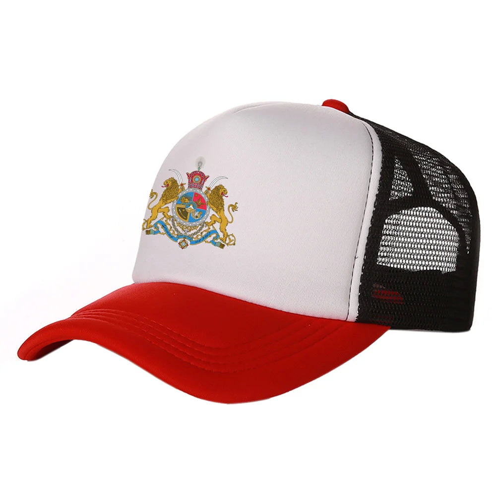Iran Imperial Flag Trucker Cap — Unisex Mesh Baseball Hat with Lion & Sun Design
