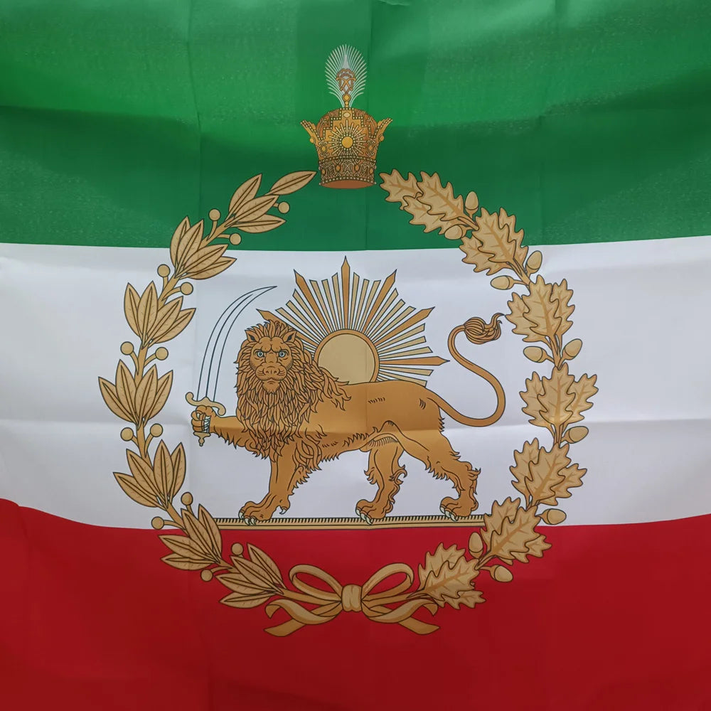 Historic Iran Imperial Flag — Pahlavi Dynasty Lion & Sun Banner (3x5ft / 90x150cm)