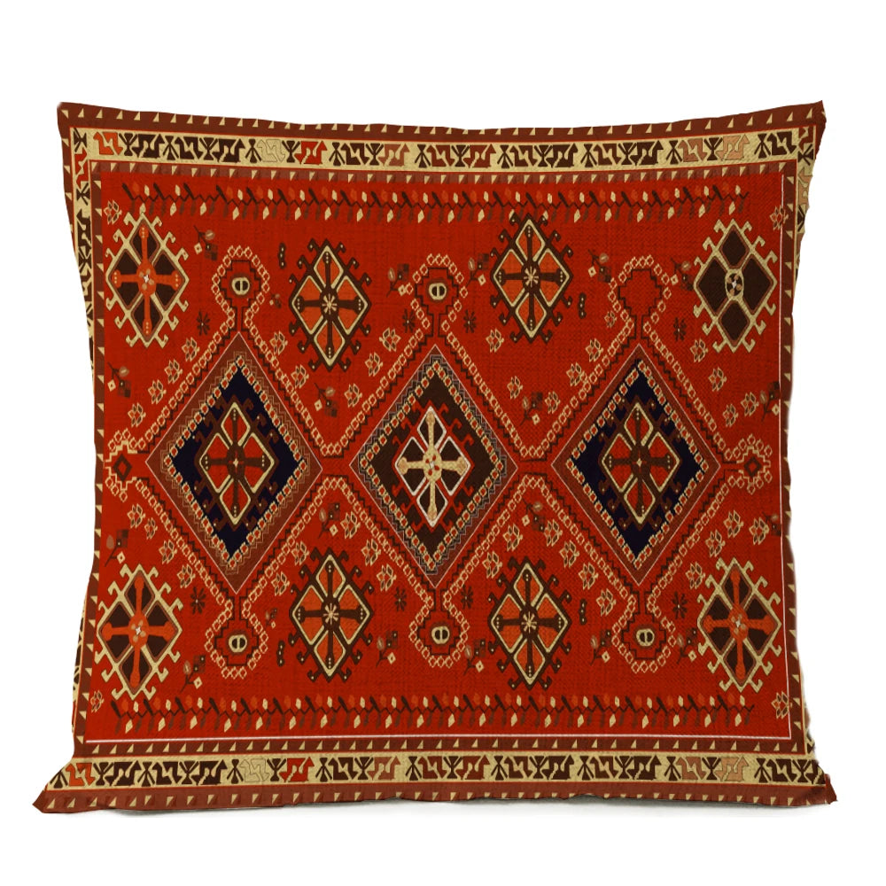 Ethnic Persian Carpet Cushion Cover — Geometric Red & Blue Tribal Pattern, 45x45cm or 50x50cm