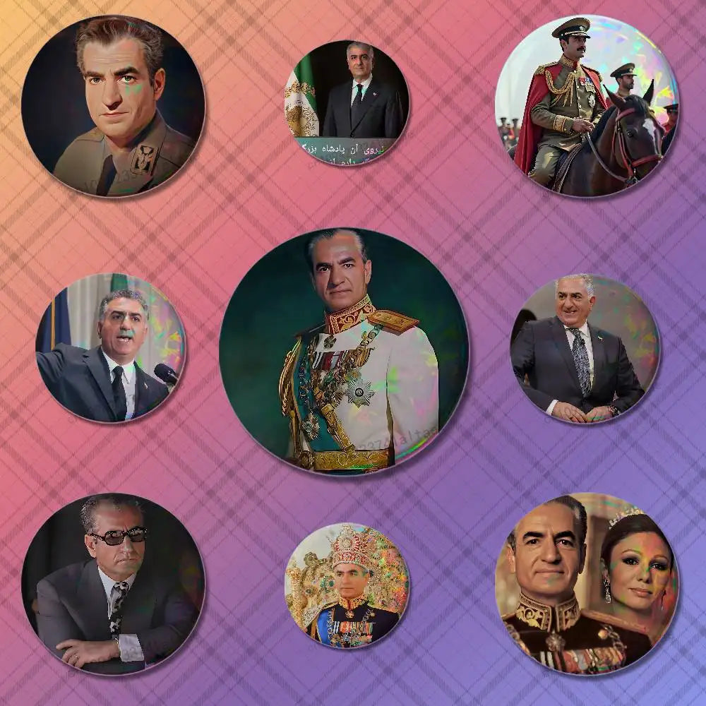 Mohammad Reza Shah Pahlavi Round Pin Badge — Persian Heritage Brooch & Souvenir
