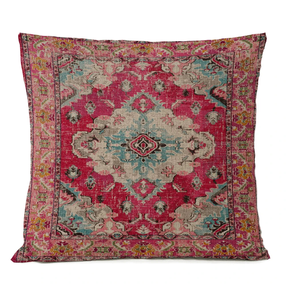 Ethnic Persian Carpet Cushion Cover — Geometric Red & Blue Tribal Pattern, 45x45cm or 50x50cm