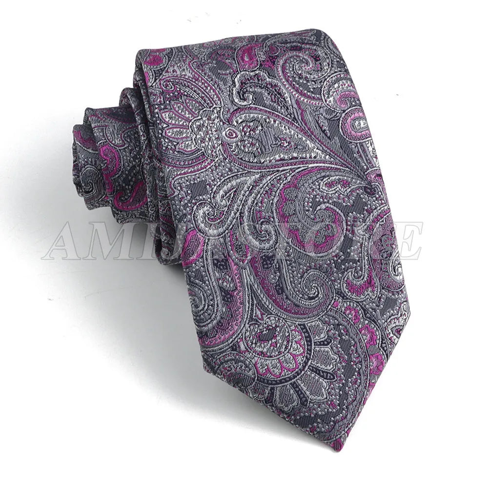 Persian Boteh Jegheh Paisley Necktie — Purple & Blue Woven Silk-Style Tie for Weddings & Formal Occasions