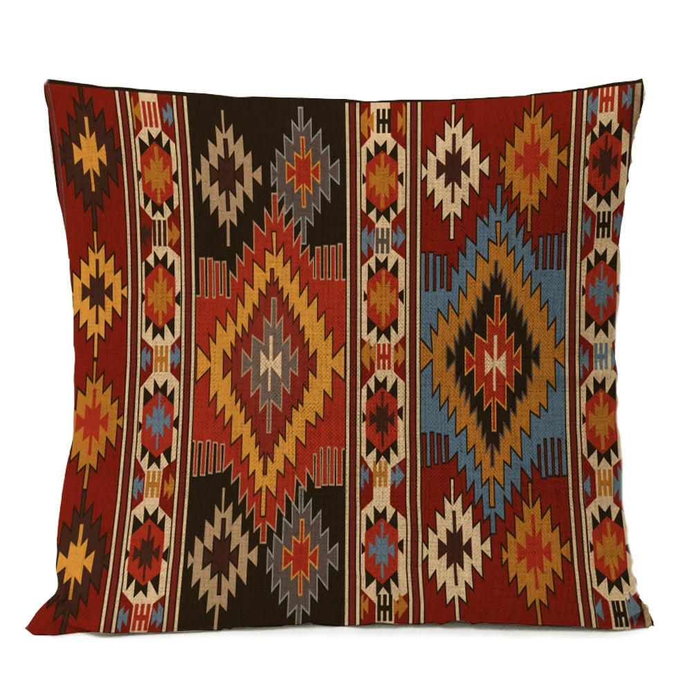 Ethnic Persian Carpet Cushion Cover — Geometric Red & Blue Tribal Pattern, 45x45cm or 50x50cm