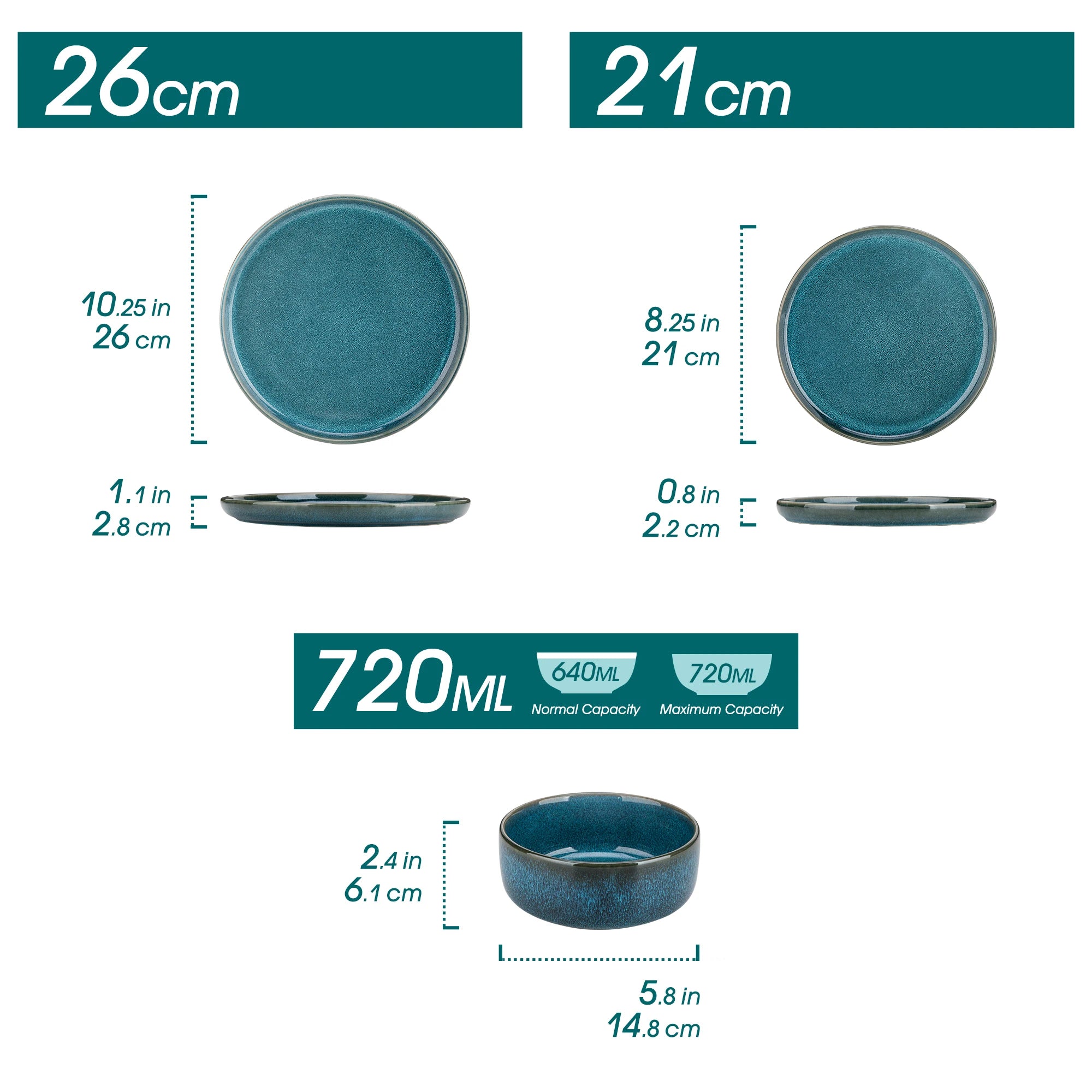 Blue Reactive Glaze Ceramic Tableware Set — 12 or 24 Piece Dinner Set