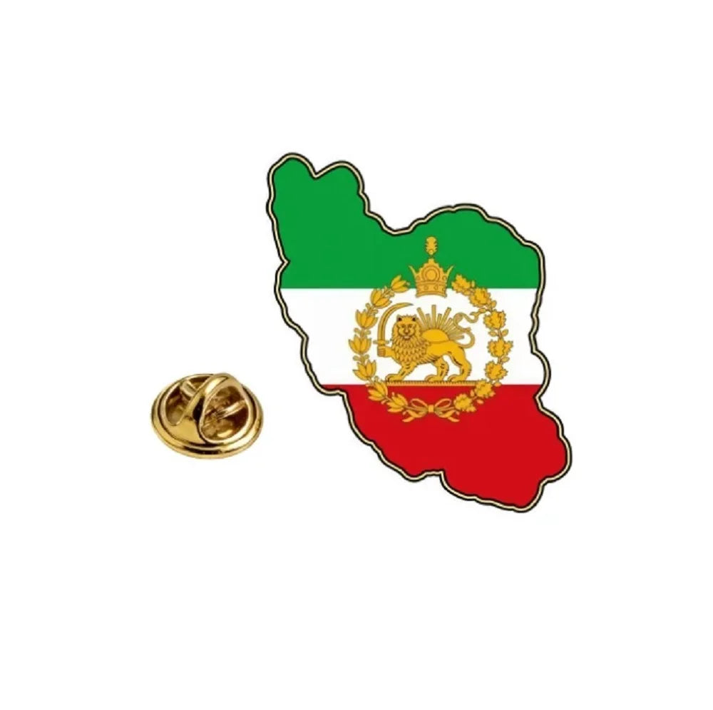 Persian Lion & Sun Iran Map Flag Pin Brooch — Lightweight Stainless Steel Jewelry Gift