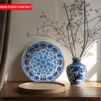 Lebendige persisch-blaue florale Mandala Keramik-Dekorplatte – Wandbehang, geeignet für Familien, Wohnzimmer und Büros