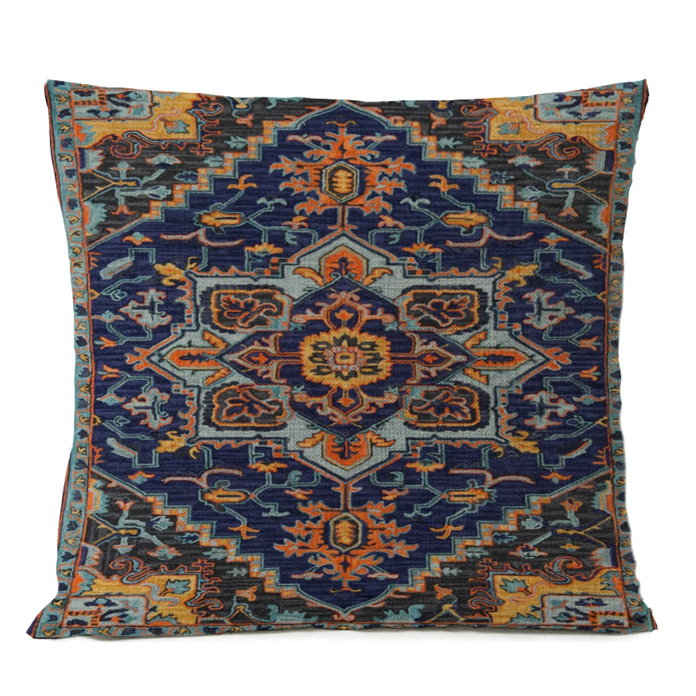 Ethnic Persian Carpet Cushion Cover — Geometric Red & Blue Tribal Pattern, 45x45cm or 50x50cm
