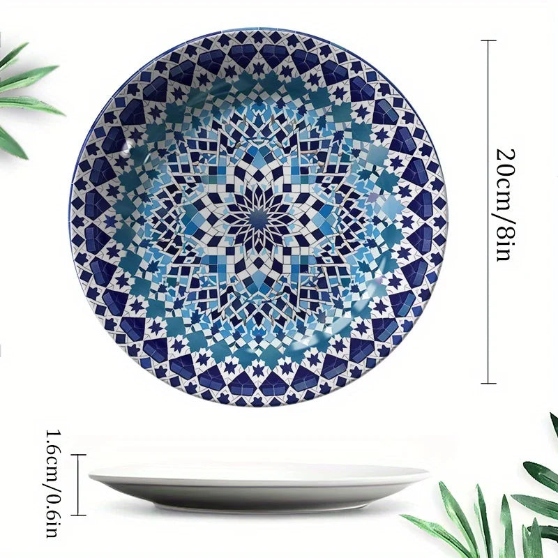 Blue Gradient Moroccan Geometric Star Ceramic Decor Plate - Hanging Wall Art, Suitable for families, living rooms, and offices