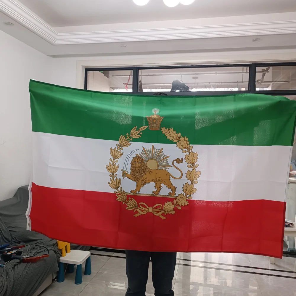 Historic Iran Imperial Flag — Pahlavi Dynasty Lion & Sun Banner (3x5ft / 90x150cm)