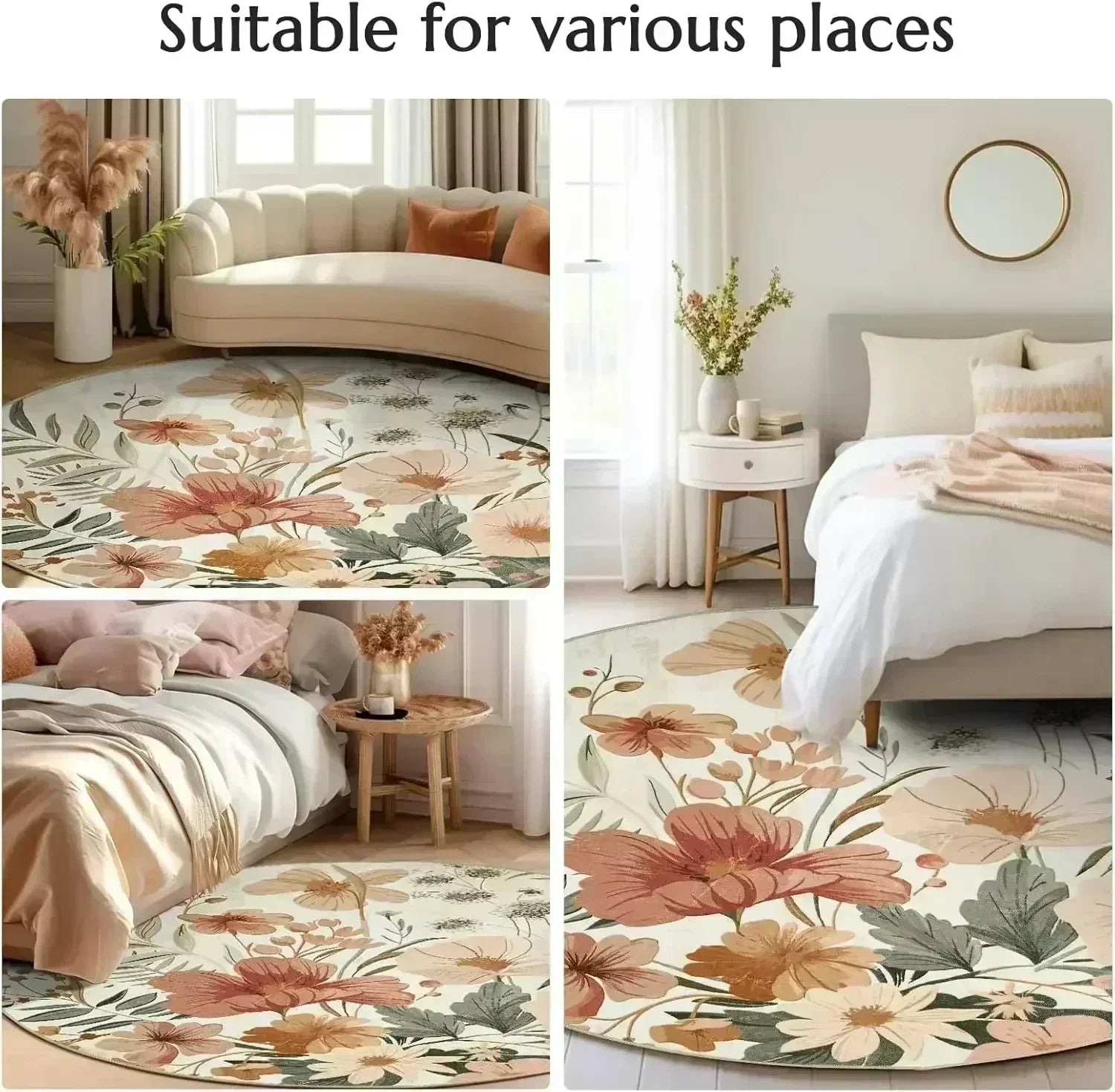 Round Persian Carpet Mat — Soft Flannel Circle Rug for Living Room, Bedroom & Kitchen
