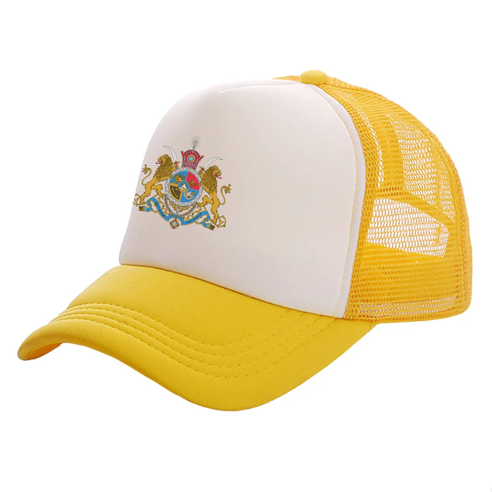Iran Imperial Flag Trucker Cap — Unisex Mesh Baseball Hat with Lion & Sun Design