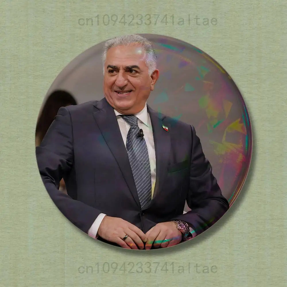 Mohammad Reza Shah Pahlavi Round Pin Badge — Persian Heritage Brooch & Souvenir