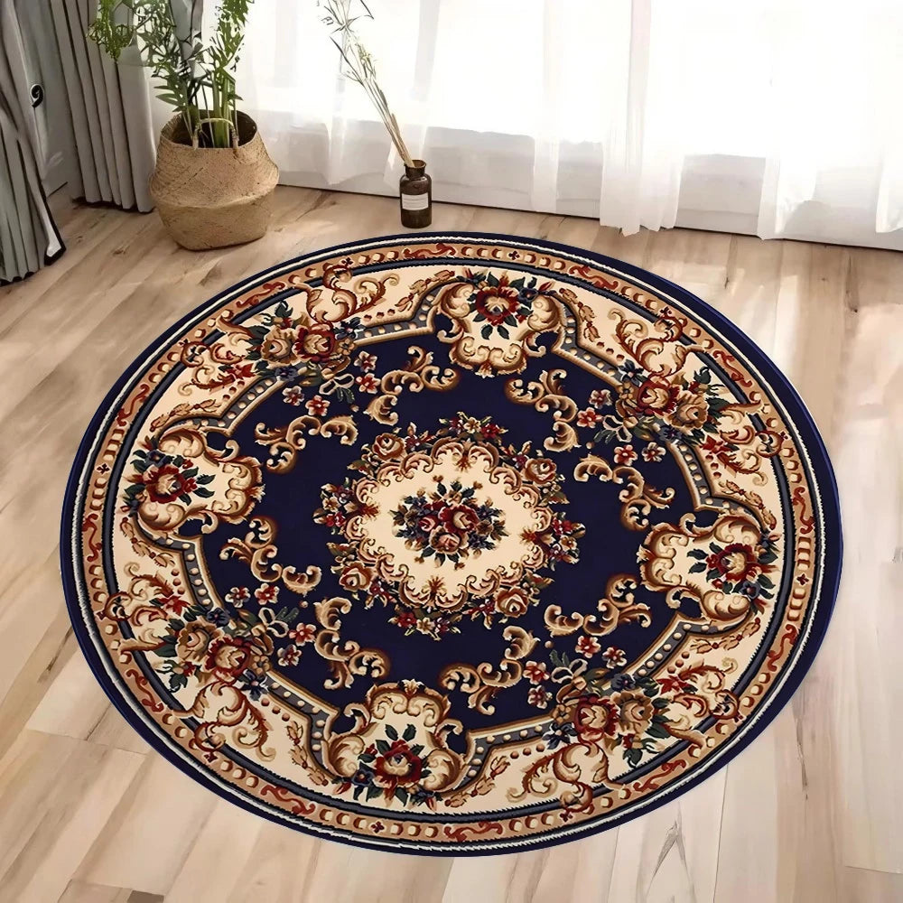 Round Persian Carpet Mat — Soft Flannel Circle Rug for Living Room, Bedroom & Kitchen