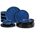Black & Blue Reactive Glaze Ceramic Dinner Set — 12 or 24 Piece Tableware