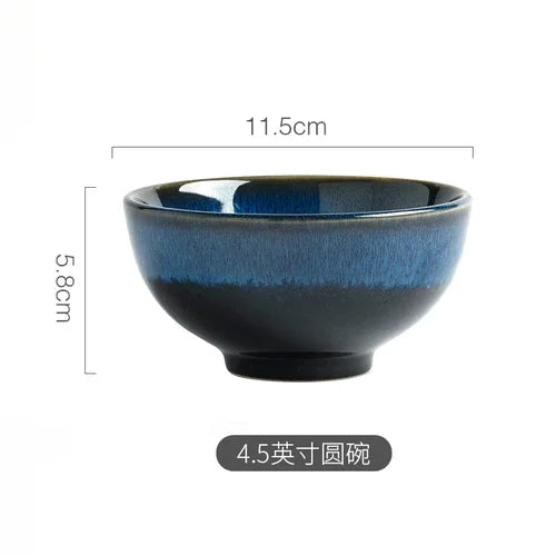 Blue Kiln-Change Ceramic Tableware Set — Reactive Glaze Bowls & Dinner Plates