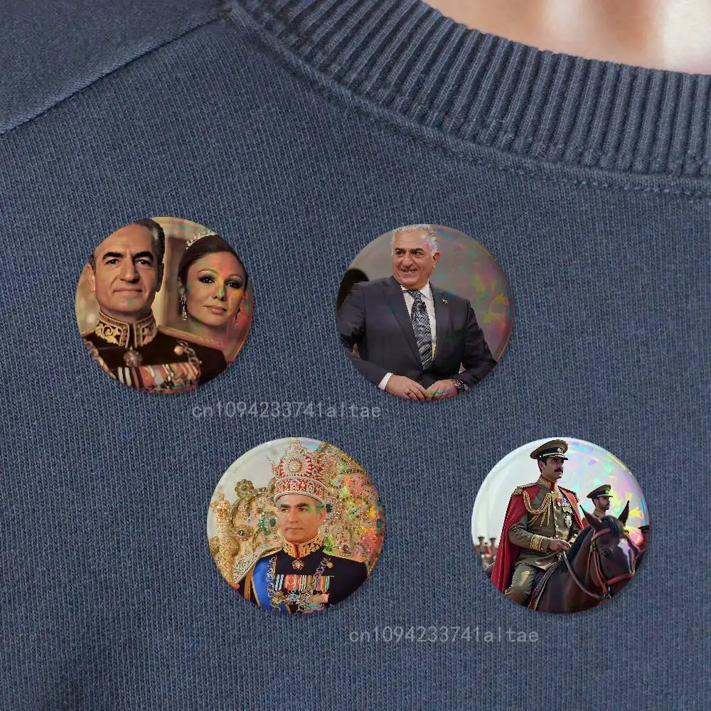 Mohammad Reza Shah Pahlavi Round Pin Badge — Persian Heritage Brooch & Souvenir