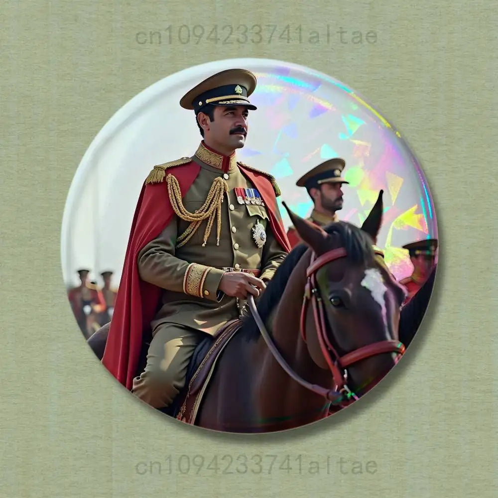 Mohammad Reza Shah Pahlavi Round Pin Badge — Persian Heritage Brooch & Souvenir