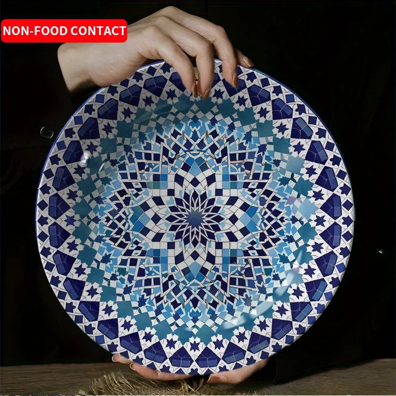 Blue Gradient Moroccan Geometric Star Ceramic Decor Plate - Hanging Wall Art, Suitable for families, living rooms, and offices
