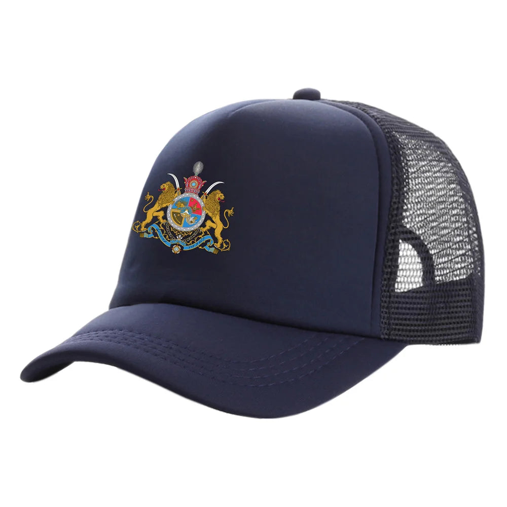 Iran Imperial Flag Trucker Cap — Unisex Mesh Baseball Hat with Lion & Sun Design